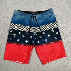 O'neill Shorts Mens 31 Hyperfreak Flag Boardshorts Swim Surf Beach Drawstring